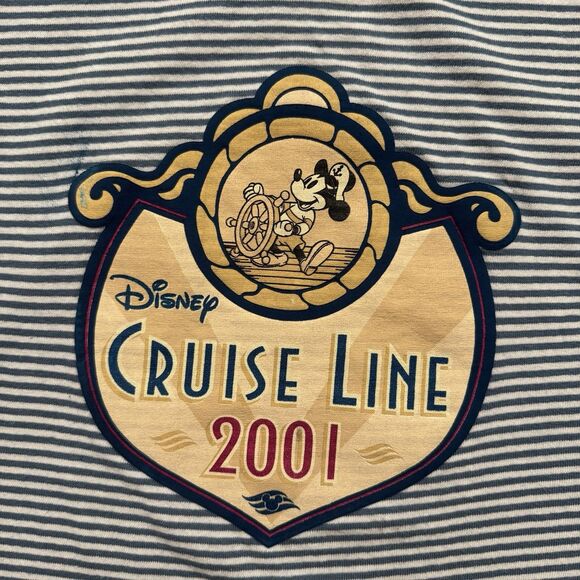 Vintage Y2K Disney Cruise Line 2001 Mickey T Shirt Stripe Size M Single Stitch - Picture 3 of 7